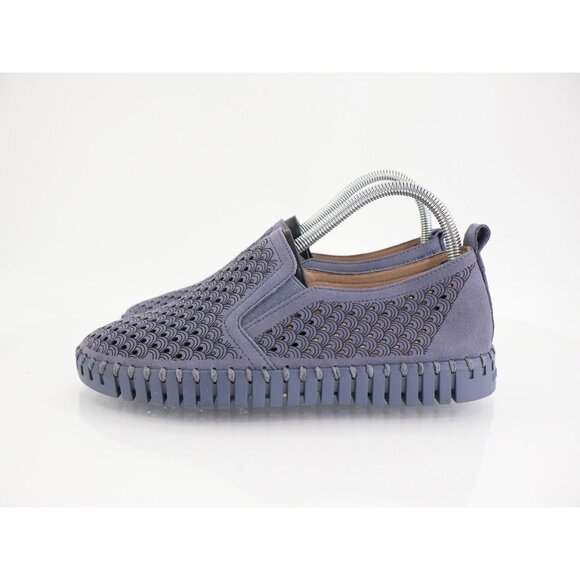 Ilse Jacobsen Tulip Flat Womens Size 39 9 Slip On Blue Perforated Fabric - Picture 4 of 11